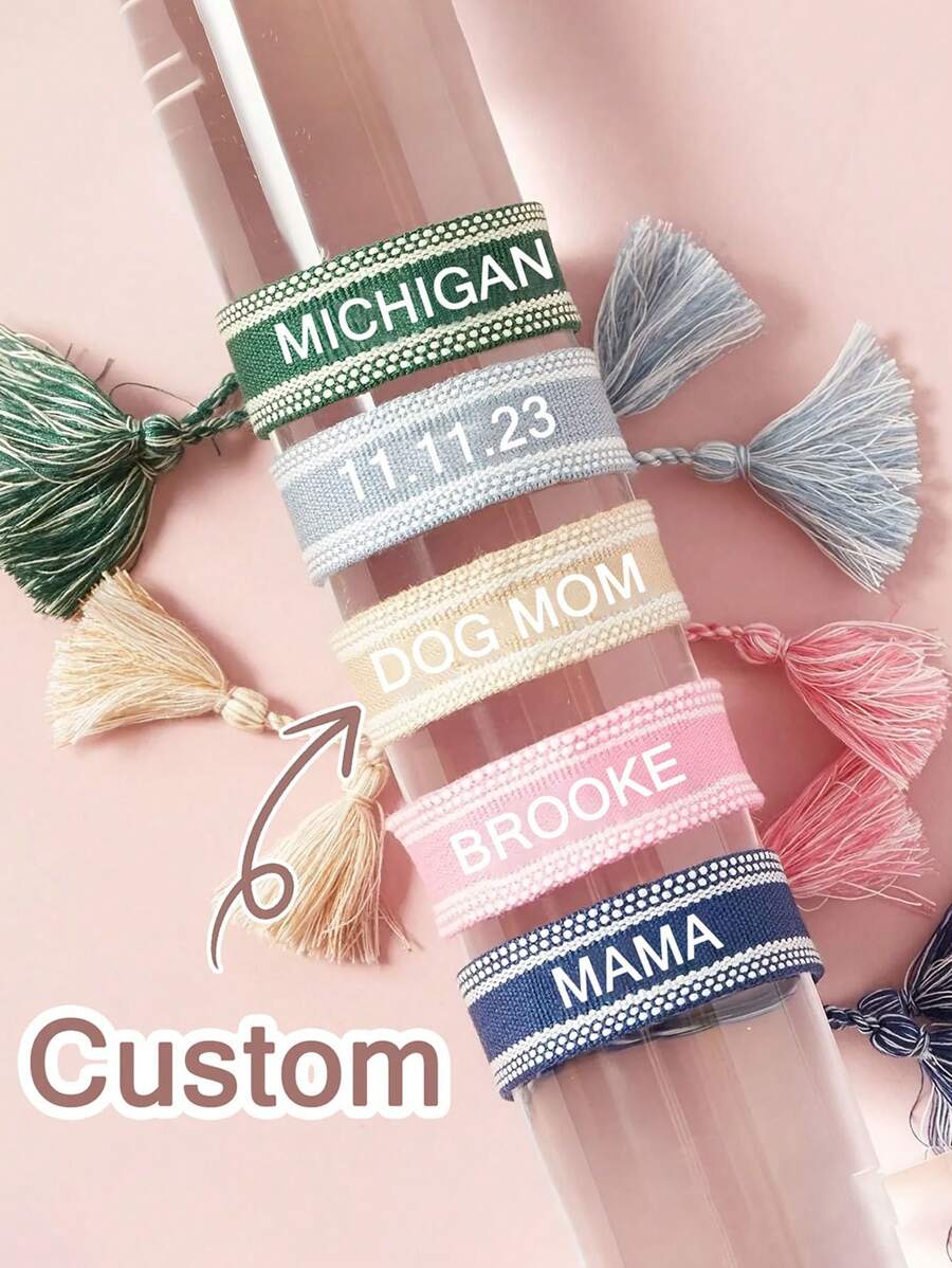 1 件定制姓名编织手链、带流苏的定制文字编织手镯、个性化流苏友谊手链、母亲节定制姓名手链、多色可选，适合婚礼、周年纪念、生日 - 全年可佩戴的礼物、周年纪念礼物、优雅配饰、优质工艺 - 彩色 - 查看 1