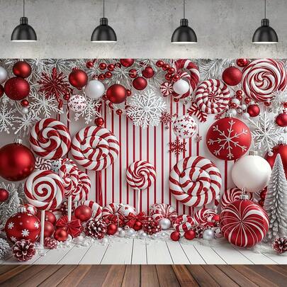 1 件圣诞背景，以红色和白色气球为特色，营造节日氛围，非常适合冬季圣诞节期间的户外装饰，非常适合派对背景和节日庆祝活动，适用于家庭花园和客厅装饰，以及圣诞装饰品。