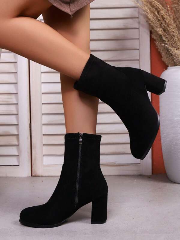 Botas de tacón grueso de punta afilada con elástico hasta la pantorrilla para otoño e invierno, botas tipo calcetín de tacón alto, botas de tobillo de estilo británico para adolescentes