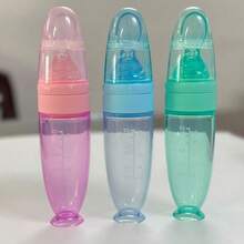 Bình sữa silicon nhiều màu 90ml/3OZ mới, Bình đựng cháo kèm thìa ăn bằng silicon mềm, cốc hút và nắp chống bụi, bình sữa bóp mềm - Nhiều màu - Xem 11