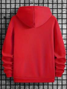 Women's Fashion Casual Sporty  Outdoor Hooded Sweatshirt, Comfortable  Print Sweatshirt, Couple Sweatshirt, Unisex Loose Fit - Red - View 3