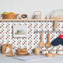 1 Stück selbstklebende PVC Tapete, flaches Mosaik Muster Wandaufkleber, Fliesenaufkleber für Wand, Schrank, Boden, Sockelleiste, geeignet für Zuhause, Küche, Wohnzimmer, Badezimmer, Schlafzimmer, Büro Dekoration