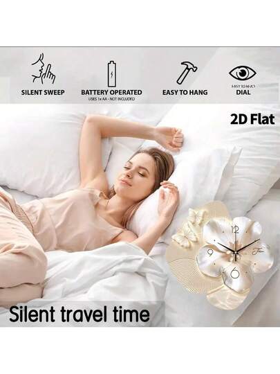 2D Flat, 1pc Moderne Minimalist Flower Art Creativity Klok Mute ative Wand Clock, Super Quiet Quartz Movement, No Ticking Sound, Bedroom Dining Room Living Office Sofa Background Home view 4