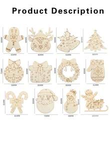 12/24pcs/Sets Of Christmas Wood Board Ornaments, DIY Decorative Wood Pieces, Wooden Ornaments, Home Decor Wood Pieces, Perfect For Christmas, Halloween, And Thanksgiving Gift Hangings, Perfect For Holiday Decorations.