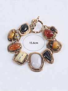 1 chiếc vòng tay phong cách Bohemian cổ điển ZA mới, vòng tay thời trang nữ bằng kim loại vàng, mặt dây chuyền dạng dây rỗng, mặt dây chuyền bằng nhựa, có thể cá nhân hóa (màu nhựa ngẫu nhiên) - Vàng - Xem 3