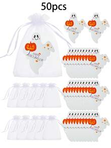 1 pièce/10 pièces/20 pièces/30 pièces/50 pièces/100 pièces Sacs cadeaux d'Halloween, Sacs cadeaux de bonbons, Supports en papier pour sucettes d'Halloween, Cartes support pour sucettes fantôme citrouille d'Halloween, Carte en papier Joyeux Halloween