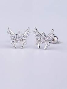 2 Stücke/Set hypoallergene Titan-Stahl Ohrringe, 5A Zirkonia funkelnde Schmetterling Ohrstecker, blaue Blumen flache Knorpel-Ohrringe, blaue Zirkonia Herz-Blumen Creolen, Nasenring, hochwertiger Ohrschmuck für Piercings