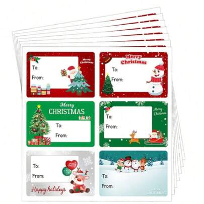 6 Designs Christmas Decoration Labels, Self-Adhesive Stickers For Gift Wrapping And Christmas Decor