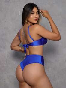 Trilobal Sport Bikini Set With Knotted Top And Hotpants – Comfort And Style For Summer - Blue - View 3