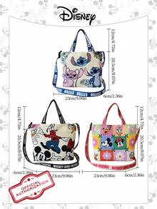 Disney 1个官方授权的米奇/史迪奇图案时尚手提包,休闲多功能单肩包,配有可调节肩带,适合女性/女孩/青少年/学生日常使用、外出、购物、返校等场合。 - 彩色 - 查看 6