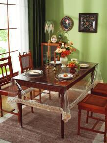 Złoty, przezroczysty, wodoodporny obrus z tworzywa PVC z koronkową lamówką – elegancki i efektowny obrus na stół weselny, dekoracja kuchni i jadalni, świąteczne świętowanie, wielokrotnego użytku, niegniotący się (łatwy w czyszczeniu, dekoracja domu)/odporny na olej/składany i przenośny/dekoracja na przyjęcie urodzinowe