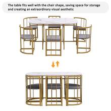 Six-Chair Dining Table Set:(White Table, Chairs With Backrests And Gray Upholstery, Gold Iron Frame),Dining Room Table And Chair Set,Modern Dining Table Combination - Gold - View 7