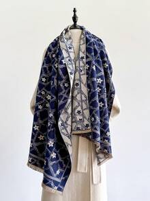 1pc Minimalist Floral Jacquard Knit Scarf, Warm And Fashionable For Women, Suitable For Air-Conditioned Rooms, Autumn/Winter - Multicolor - View 4