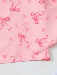 Conjunto de pijama de manga larga con estampado de lazo y corazón para mujer, ropa de otoño e invierno