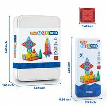 迷你磁性积木带铁盒，26/56 件旅行装磁铁积木玩具套装，便携式积木玩具，益智学习感官玩具，适合 3 岁以上男孩女孩生日礼物 - 彩色 - 查看 4