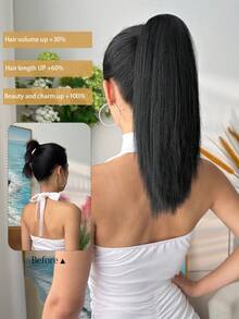 16 Inch Black Straight Heat Resistant Synthetic Claw Ponytail Hair Extensions, Suitable For Women's Daily Use - Black - View 3