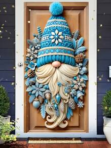 Copertura per porta natalizia con gnomo HEGO - in poliestere, senza alimentazione elettrica, perfetta per decorazioni natalizie da interni ed esterni