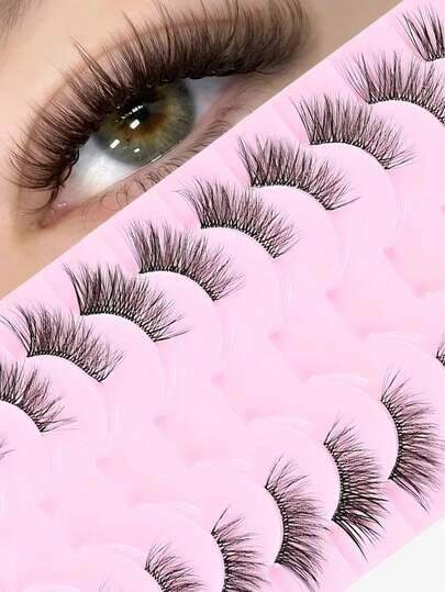 10 paires de faux cils mi-œil, faux cils œil de chat sont doux et confortables sans être éblouissants. Frisage 3D tridimensionnel convenant à un usage quotidien (YLB04-10)