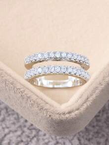 1 pieza Anillo de mujer con doble aro y diamantes incrustados de plata de ley 925, anillo delgado para el pulgar, joyería fina como regalo