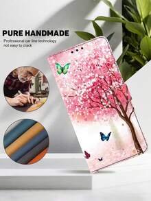 GLANDOTU Funda de cartera de cuero de PU creativa y colorida compatible con Samsung Galaxy y otras marcas, diseño de patrón de mariposa de sakura, bordes plegables dobles, ranuras para tarjetas y bolsillos, incluye cordón, versión internacional, no la versión nacional - Multicolor - Ver 7