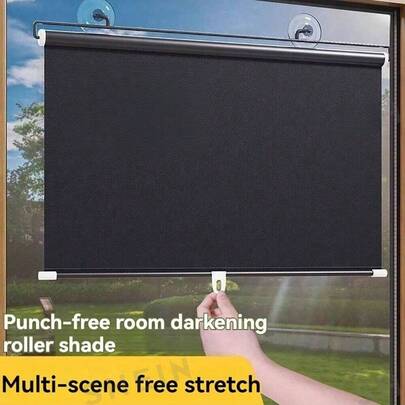 1pc Expandable Heat Insulation Sunshade Curtain, Portable No-Drill Window Curtain, Suitable For Office, Sunroom, Car, Kitchen, Balcony, Living Room, UV Protection Blackout Roller Blind