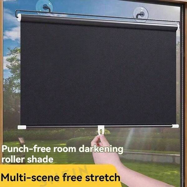 1pc Expandable Heat Insulation Sunshade Curtain, Portable No-Drill Window Curtain, Suitable For Office, Sunroom, Car, Kitchen, Balcony, Living Room, UV Protection Blackout Roller Blind