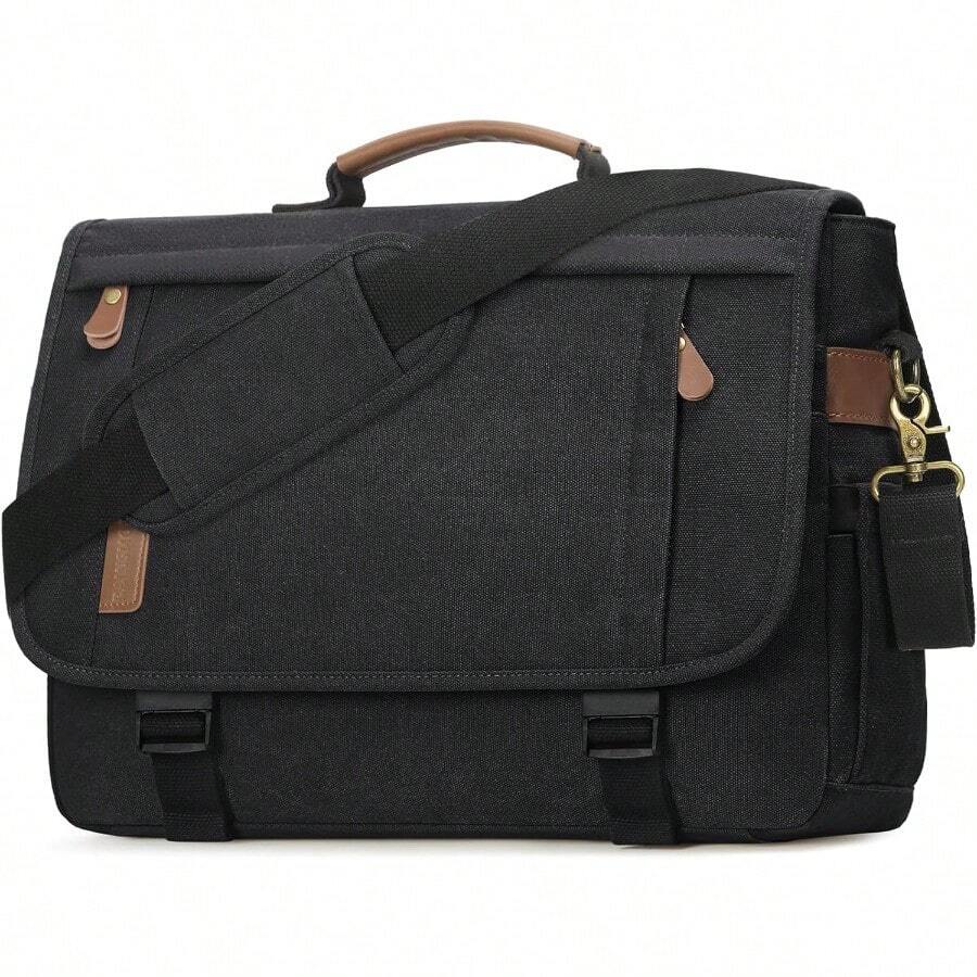 RAINSMORE Messenger Bag For Men 1717.3 Inch Laptop Bag Waterresistant Canvas Computer Shoulder Bag Office Work Briefcase Large Casual Satchel Bags For Men Bookbag For College Black - màu đen - Xem 1