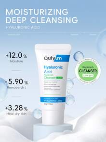 1套6入組保濕QUIYUM玻尿酸護膚套裝（面霜30g＆潔面乳50g＆眼霜15g＆面部精華液17ml＆去角質磨砂膏50g＆身體乳100g），保濕和提亮皮膚護理禮盒，改善整體膚色，護膚禮品袋，適合女性和女孩自我護理旅行必備品 - 藍色 - 查看 7