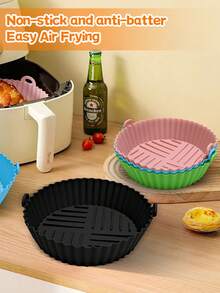 1pc Air Fryer Accessories, Non-Stick Baking Mat, Reusable Air Fryer Silicone Liner, Suitable For Oven, Microwave, Cake Mold, Large Size - Multicolor - View 1
