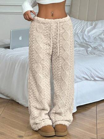Women's Autumn Solid Color Front-Tie Casual Wide-Leg Trousers, Daily Wear, Autumn/Winter Style