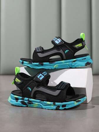 1 Pair Kids' Open Toe Sports Sandals, Soft, Lightweight, Non-Slip, Quick-Dry, Camouflage, Comfortable & Fashionable