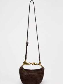 2025 Spring New Women's Bag With Metal Handle And Metal Chain, Mini Woven Crossbody Bag