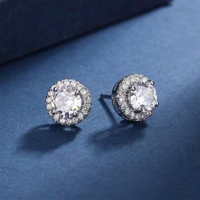 1Pair Random Style French Palace Style Copper Micro-Set Cubic Zirconia Earrings, Versatile And Exquisite Elegant Design Ear Studs For Women's Banquet And Wedding Wear Halloween