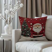 4 piezas Fundas de cojín impresas en terciopelo 2D con diseños navideños de Papá Noel, renos y árbol de Navidad, de 18" X 18", adecuadas para sala de estar, dormitorio, sofá, cama, decoración exterior. No incluye relleno de cojín (no es bordado real)