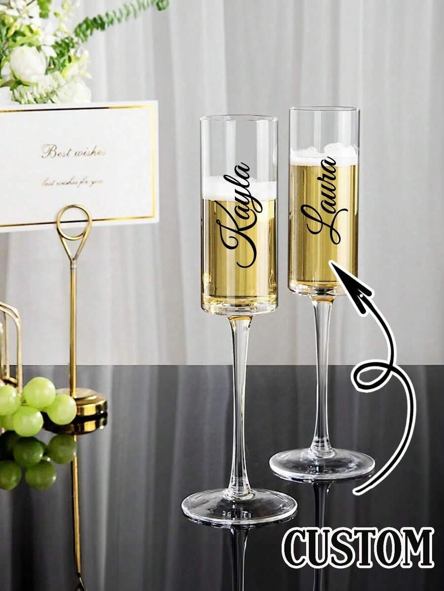 Braut-Party Weingläser, Champagner-Kelche, Acryl-Champagner-Gläser, Brautjungfer, Braut, Trauzeugin, Mutter der Braut, Party, Geburtstags-Dekoration, Multifunktional, Wiederverwendbar, Ornamental, Klebend, Exquisit, Stilvoll, Süß, Weich, Farbig, Cartoon, Individuell, Personalisiert, Einzigartig - Mehrfarbig - Übersicht 1