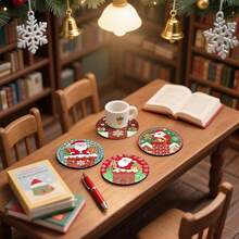 1set/4pcs/6pcs Santa Patterned Diatom Mud Coasters, Coffee Coasters, Multi-Occasion Decoration For Home And Restaurant, Daily Gifts, Table Decoration, Daily Decoration, Theme Party Decoration - Multicolor - View 9