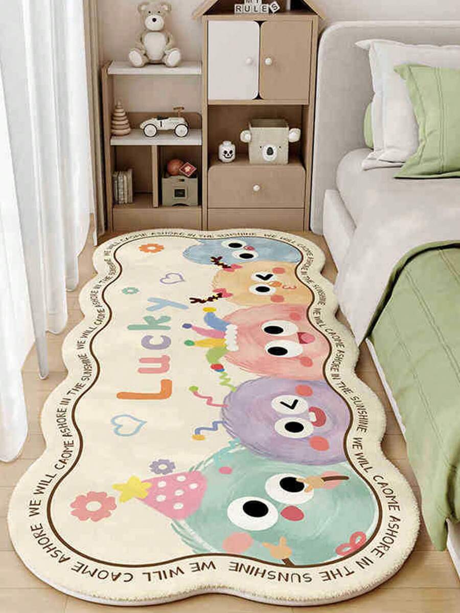 1 pieza Alfombra de dibujos animados, Alfombra de piso junto a la cama, Alfombra de piso linda, Alfombra de imitación de cachemira, Alfombra de piso para sala de estar, Alfombra resistente a las manchas y fácil de mantener para dormitorio, Adecuada para usar en dormitorio, junto a la cama y decoración navideña de la sala de estar