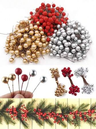 100 Pieces Of Bright Mixed Color Artificial Red Berries, Very Suitable For Christmas, Halloween, Easter, Thanksgiving And New Year Christmas Decorations, Very Suitable For DIY Wreaths And Home Decorations, Artificial Foam Fruit Cherry Red Fruit Peony Fruit Christmas Supplies Accessories Berries Decoration, Christmas Bauble Berries Simulation Foam Made, Fruit Cherry Plum, Christmas Supplies Decoration, Christmas