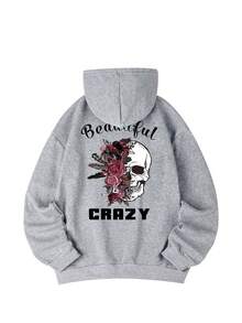 Áo hoodie nữ in họa tiết hoa hồng mùa thu/đông, phong cách đường phố thường ngày và đa năng cho mùa xuân. - Xám đậm - Xem 5