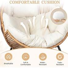Oversized Beige PE Wicker Rocking Rocking Egg Chair - Outdoor Indoor Rattan Lounge Chair With Comfortable Cushion, Ergonomic Design, Sturdy Steel Frame For Patio, Balcony, Bedroom, Backyard Furniture