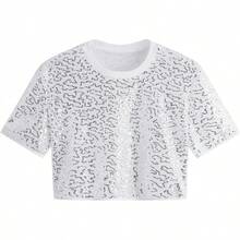 Men's Fishnet Mesh Tee Shirt Round Neck Short Sleeve Crop Top - Pure White - View 1