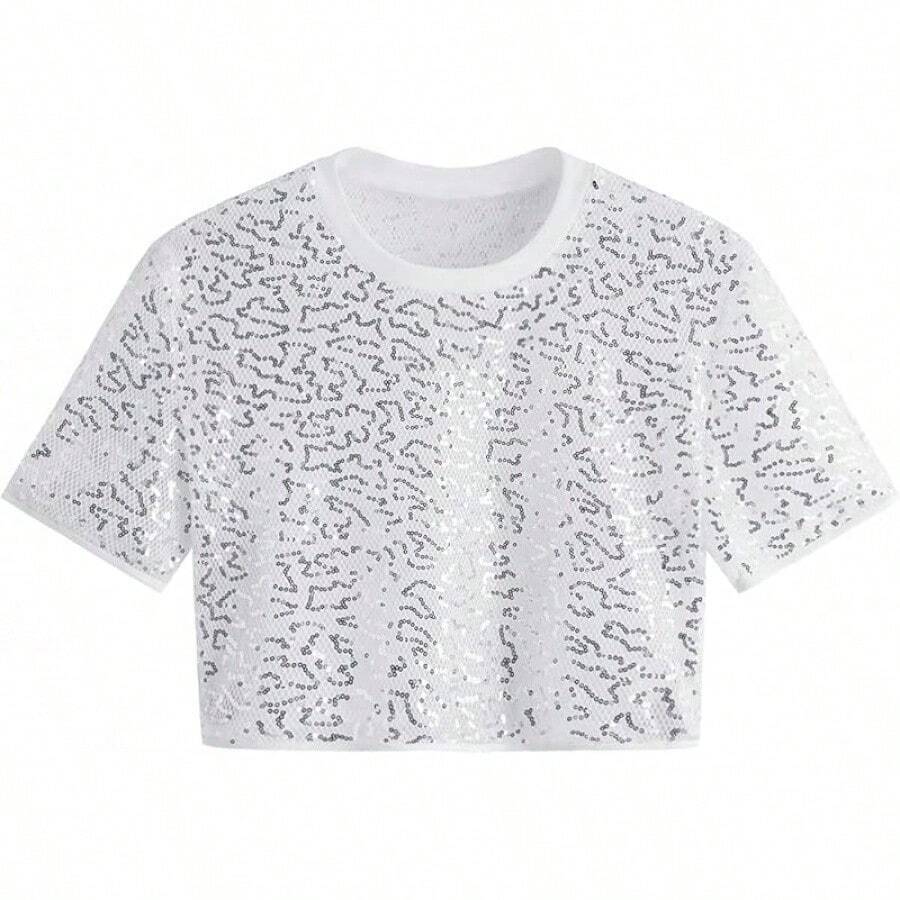 Men's Fishnet Mesh Tee Shirt Round Neck Short Sleeve Crop Top - Pure White - View 1