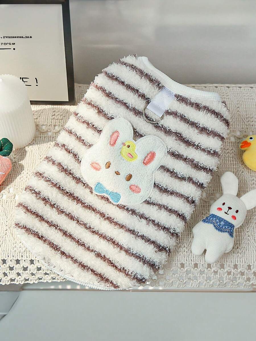 卡通法兰绒保暖狗狗衣服背心,适合泰迪熊、小狗、小猫,红色 - 灰色 - 查看 1