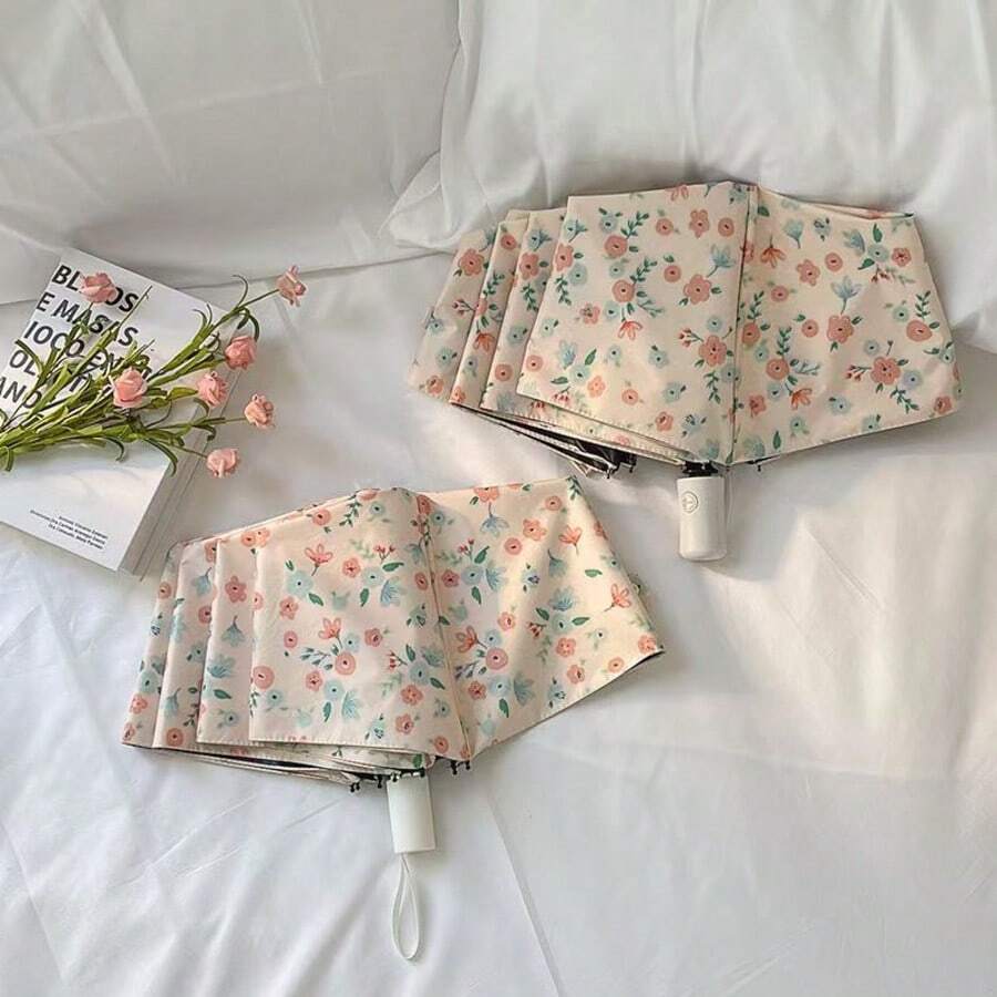 Compact Ditsy Floral Umbrella, Foldable Dual Use Parasol & Rainwear