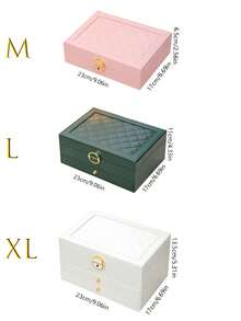 1pc Large Multi-Tier Jewelry Box With Lock, Double Drawer Jewelry Organizer, Multi-Functional Storage Box For Necklace, Rings, Earrings, Watches