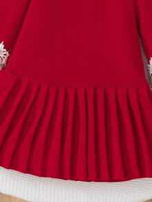 BASUSARRI Vestido de menina estilo natalino, elegante, versátil, com gola Peter Pan vazada, renda plissada, festa de aniversário, vestido vermelho grande, adequado para passeios, outono/inverno