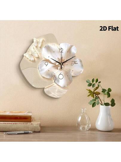 2D Flat, 1pc Moderne Minimalist Flower Art Creativity Klok Mute ative Wand Clock, Super Quiet Quartz Movement, No Ticking Sound, Bedroom Dining Room Living Office Sofa Background Home view 2