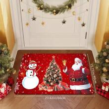 1 Stück Fußmatte mit Weihnachtsmann Motiv, rechteckiger, schnell trocknender und saugfähiger Polyester Teppich mit Weihnachtsbaum und Schneemann Mustern, geeignet für Innen- und Außenbereich, Zuhause, Schlafzimmer, Badezimmer, Küche und Esszimmer Dekoration, als Geschenk, Partyartikel, Festtagsdekoration zu Weihnachten, Neujahr und für den Hof