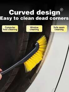 1 pieza Cepillo para llantas de coche, cepillo con cerdas duras y suaves, cepillo de anillo de acero para limpiar manchas en las ranuras, herramienta esencial para el lavado de coches - Amarillo - Ver 1