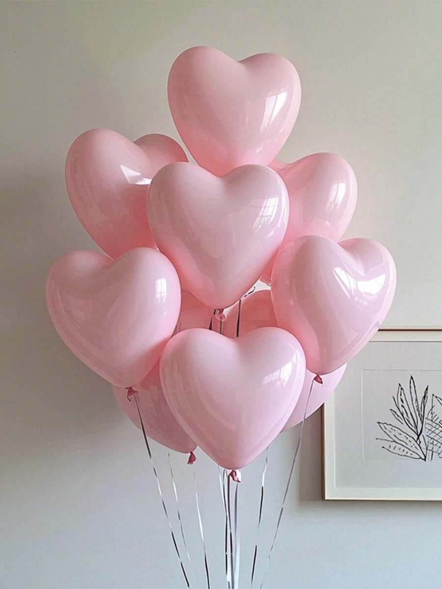 20pcs 10-Inch Pink Heart Shaped Latex Balloons, Suitable For Birthday Party Decoration, Valentine's Day Decoration, Proposing To Lover, Engagement Decoration, Wedding Decoration, Room Decoration, Outdoor Photography Props, Christmas Decorations, Christmas Home Decor - Pink - View 1